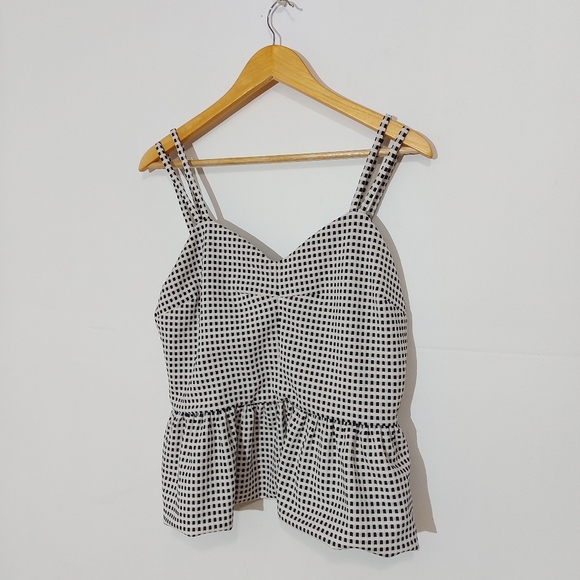 Chelsea28 Gingham Peplum Tank White and Navy - Picture 1 of 13